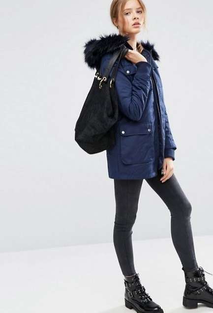 Parka con pelliccia blu notte Asos