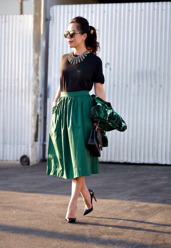 Look con gonna midi verde