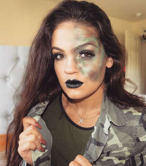 Trucco militare con labbra nere