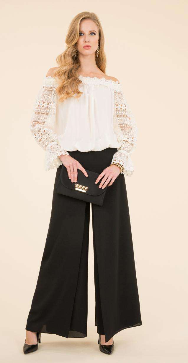 Blusa di pizzo e pantaloni neri Luisa Spagnoli