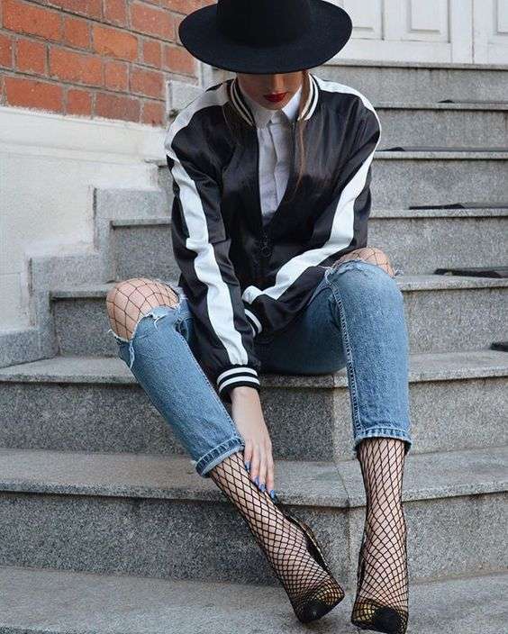 Jeans con calze a rete store