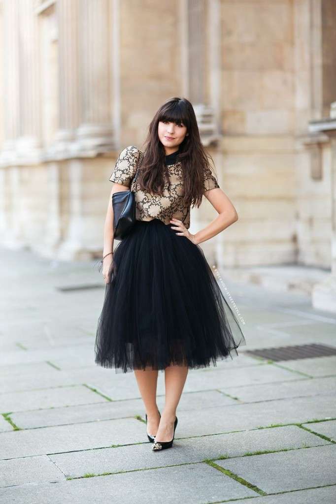 Gonna longuette di tulle nero