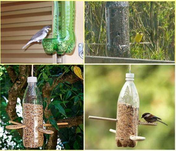 Mangiatoia per uccelli con la bottiglia