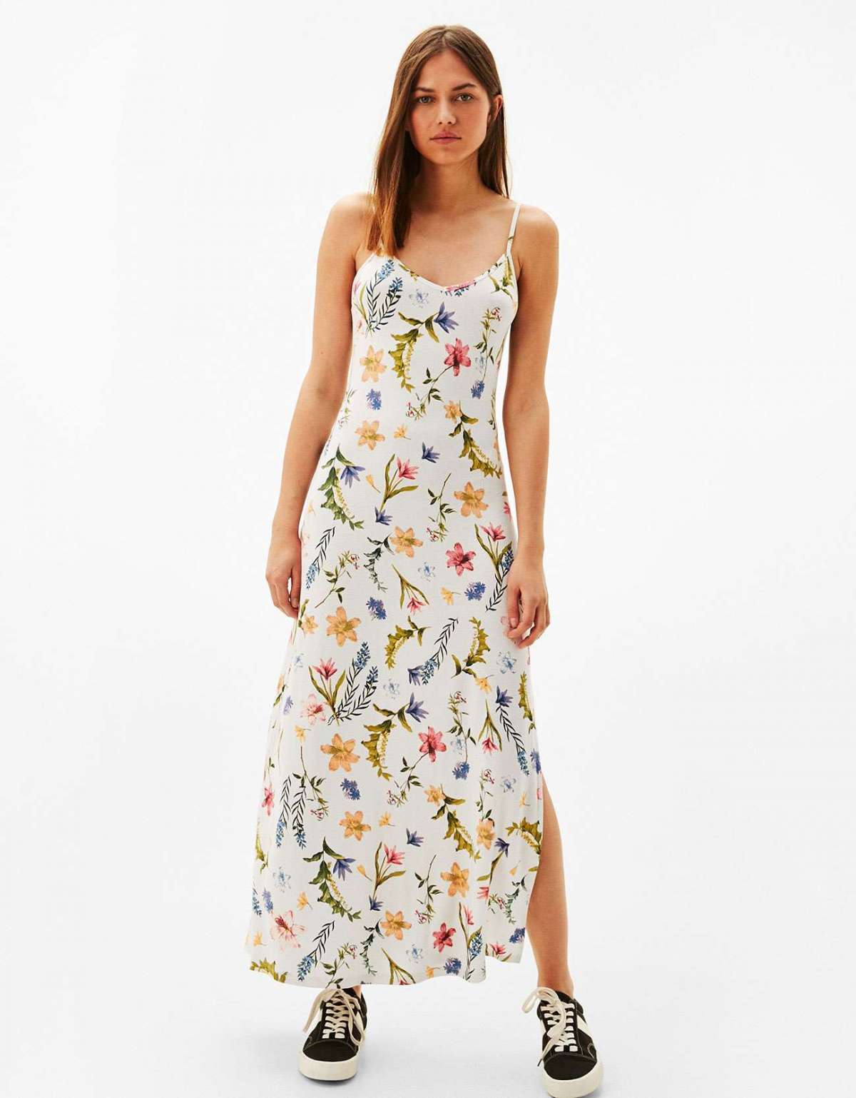 Vestito bianco a fiori Bershka