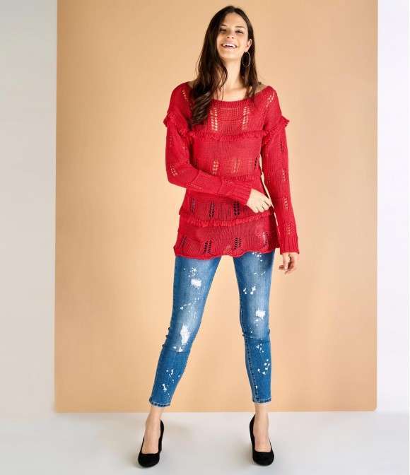 Maglione rosso ricamato