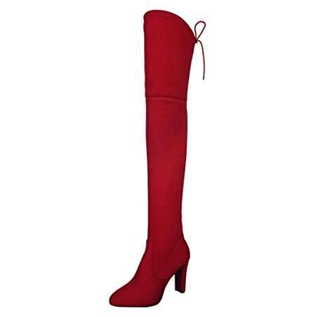 Stivali rossi al ginocchio con tacco AmlinWorld