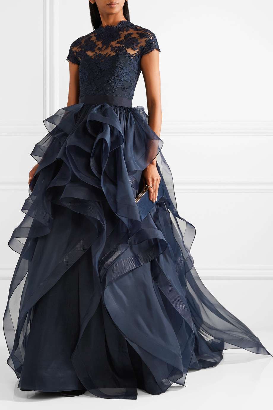 Abito da cerimonia in tulle e pizzo blu Reem Acra