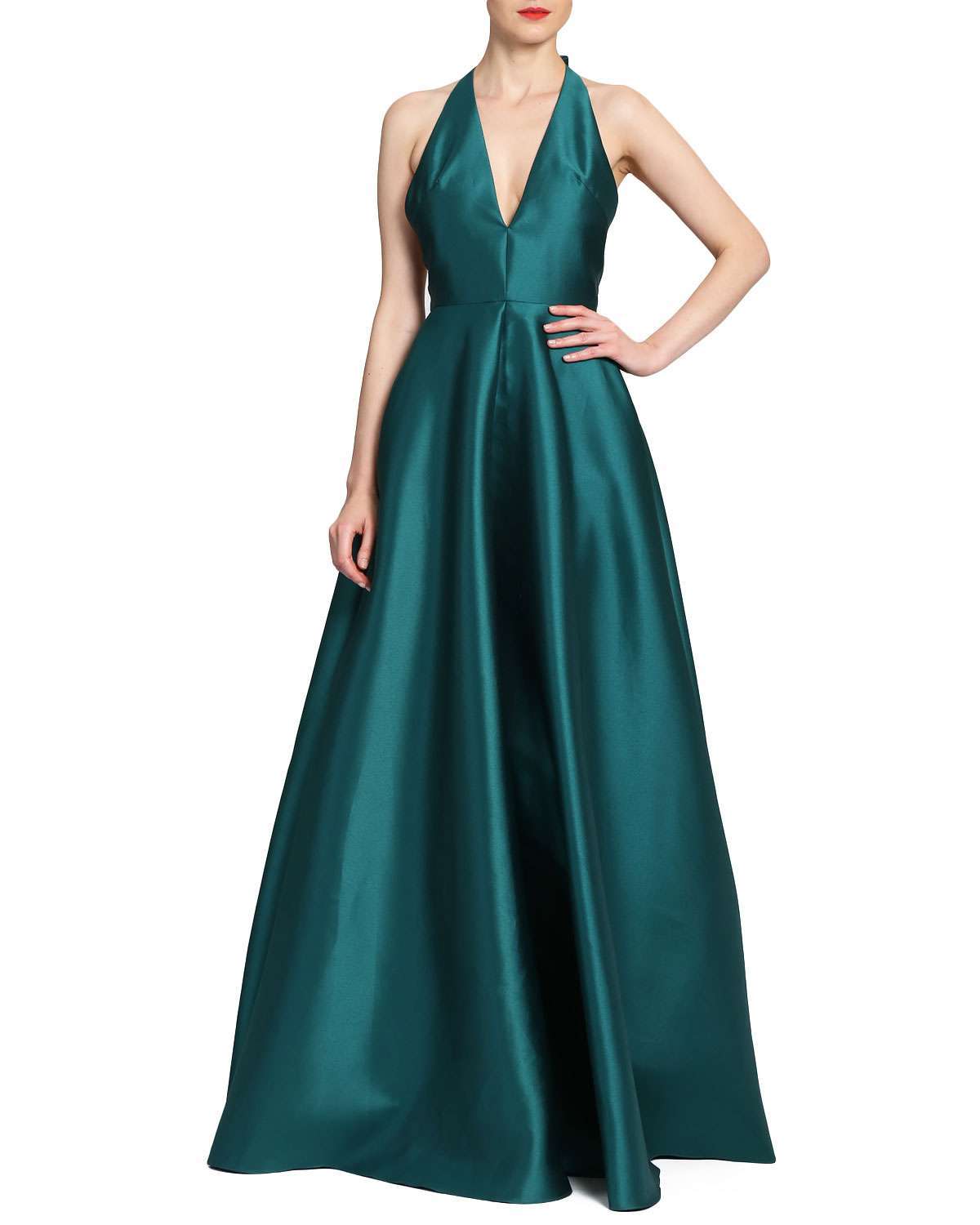 Abito da cerimonia verde in mikado Badgley Mischka