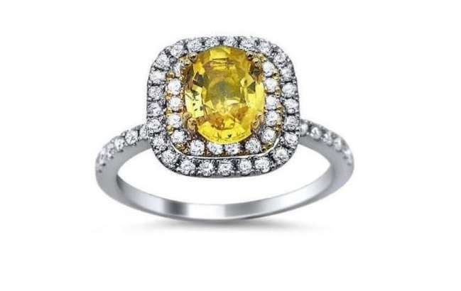 Anello di fidanzamento con zaffiro giallo Front Jewelers in oro bianco