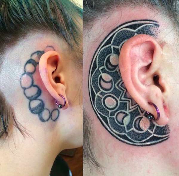 Cover up tatuaggio dietro l'orecchio