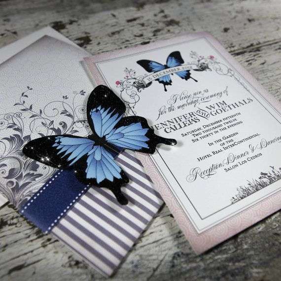 Inviti per il matrimonio a tema farfalle blu