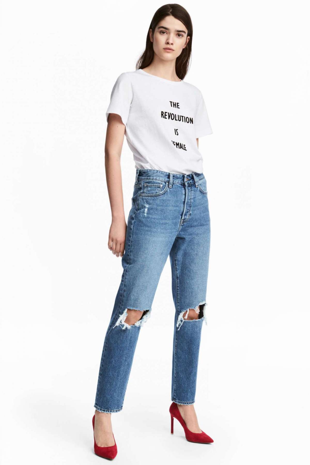Jeans a vita alta strappati H&M