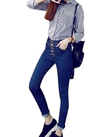 Jeans a vita alta vintage con bottoni DianShao