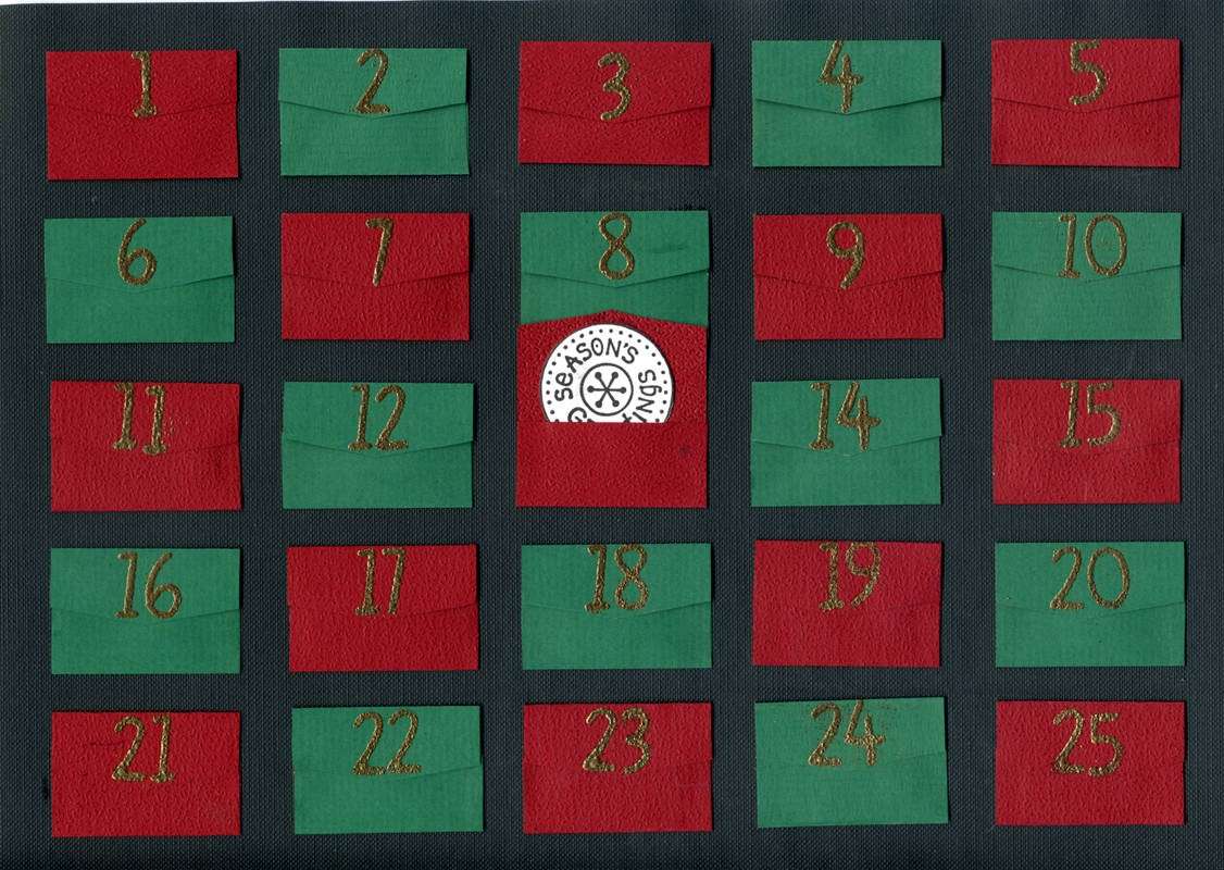 Calendario dell'avvento rosso e verde