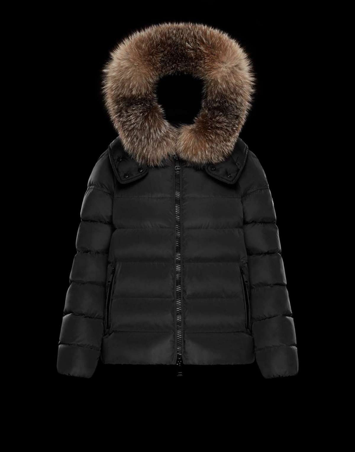 Piumino con cappuccio e pelliccia Moncler