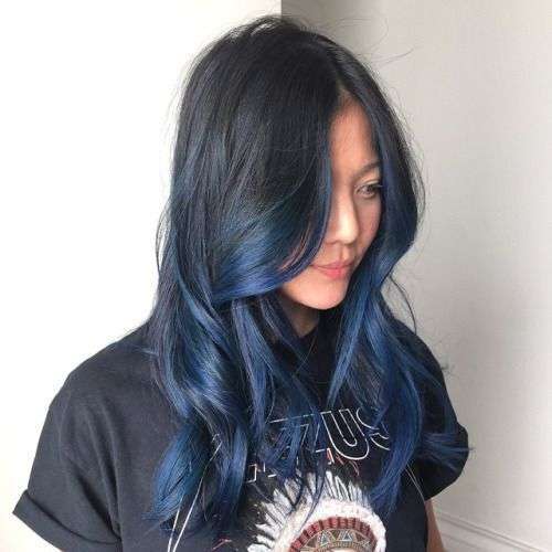 Shatush blu notte su capelli neri