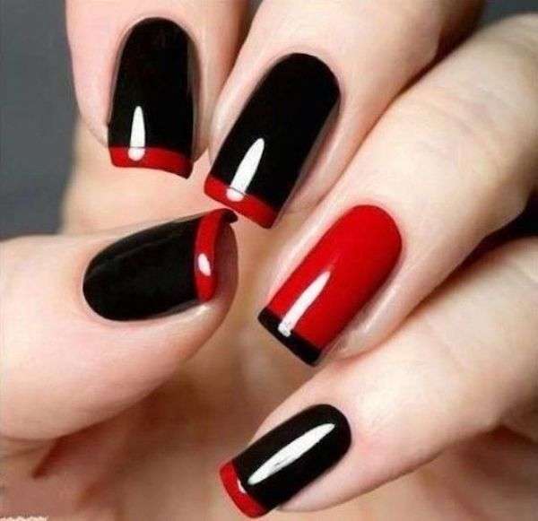 Unghie gel french nero e rosso