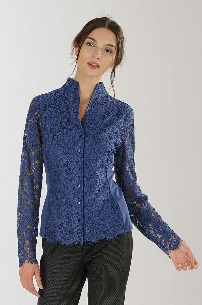 Camicia in pizzo blu Nara Camicie