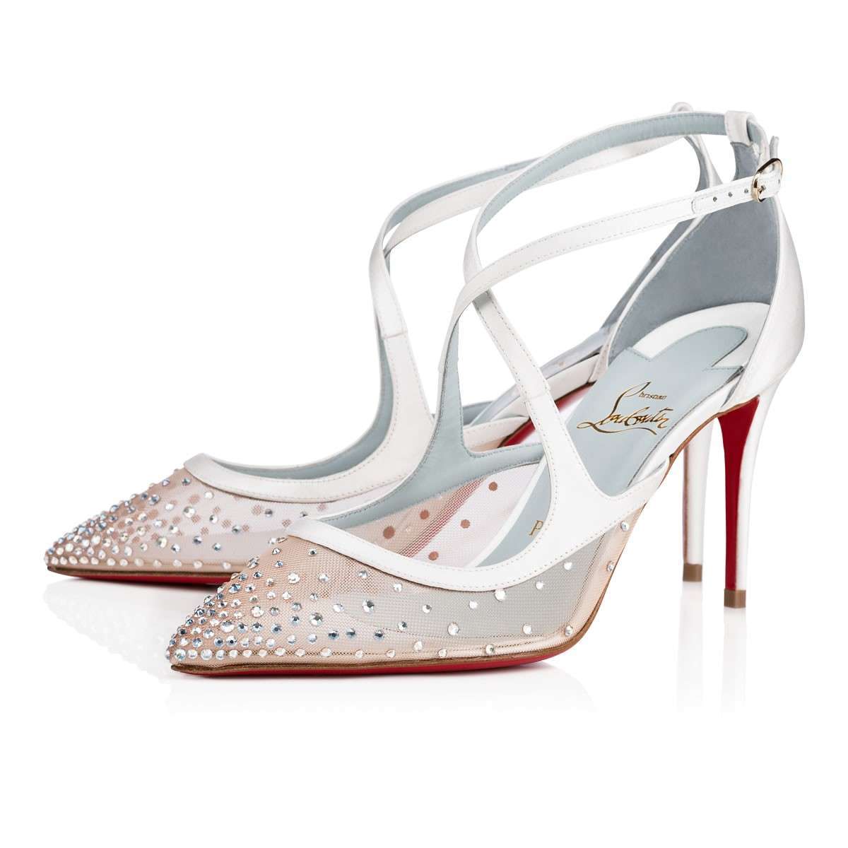 Scarpe a punta in crepe satin con cristalli Christian Louboutin