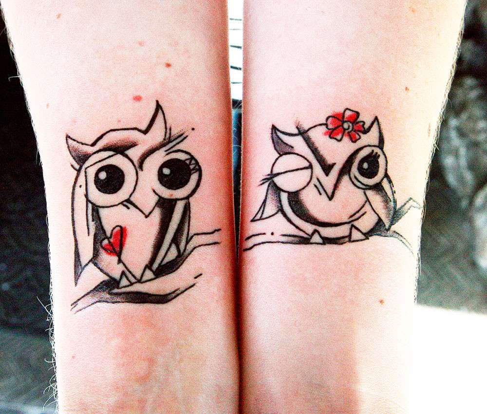 Tatuaggio di coppia gufetti