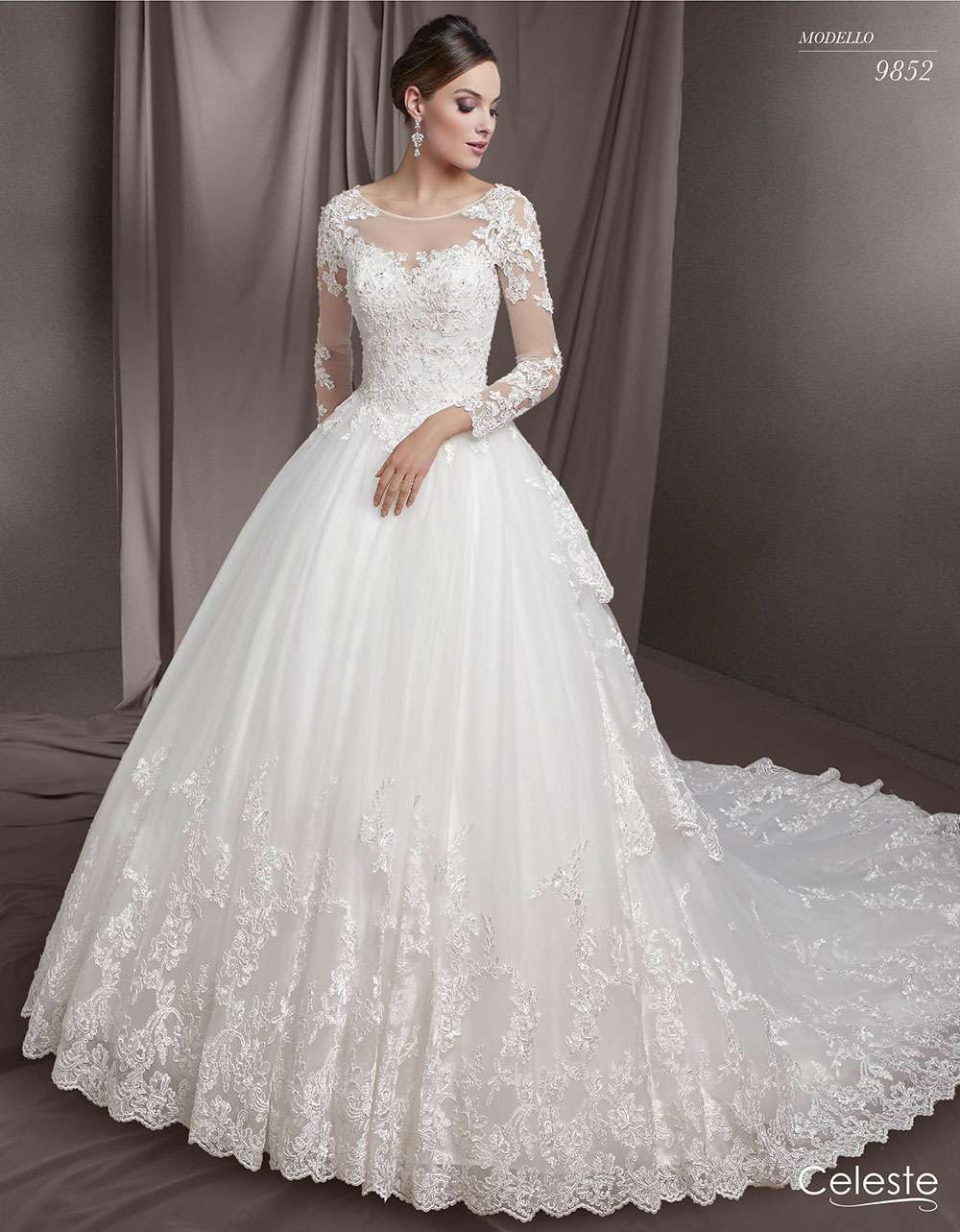 Abito da sposa a maniche lunghe Celeste