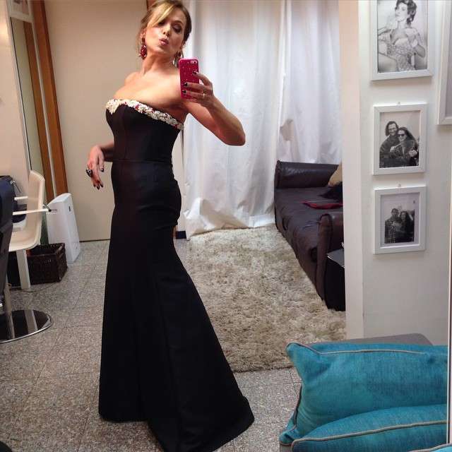 Barbara D'Urso in long dress nero