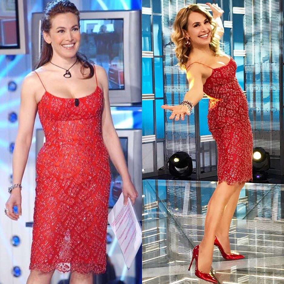 Tubino rosso con strass per Barbara D'Urso