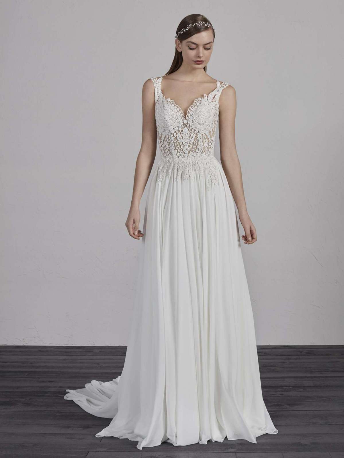 Abito in chiffon e pizzo Pronovias