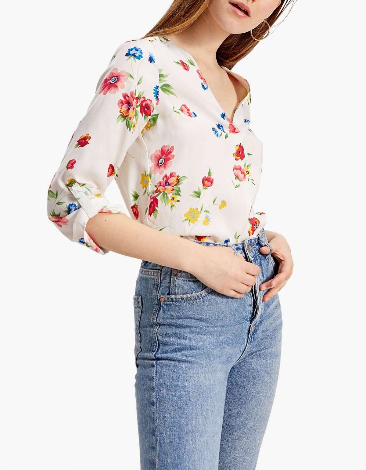 Camicia bianca a fiori Stradivarius