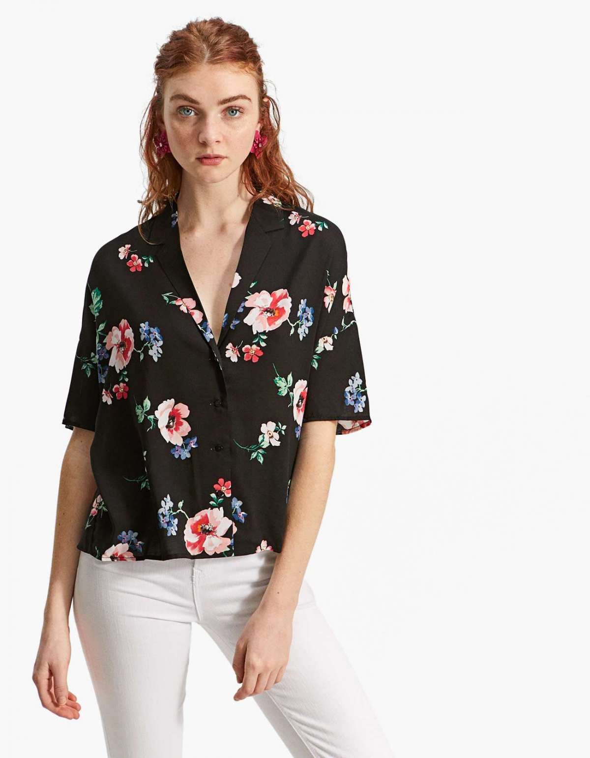 Camicia corta a fiori Stradivarius