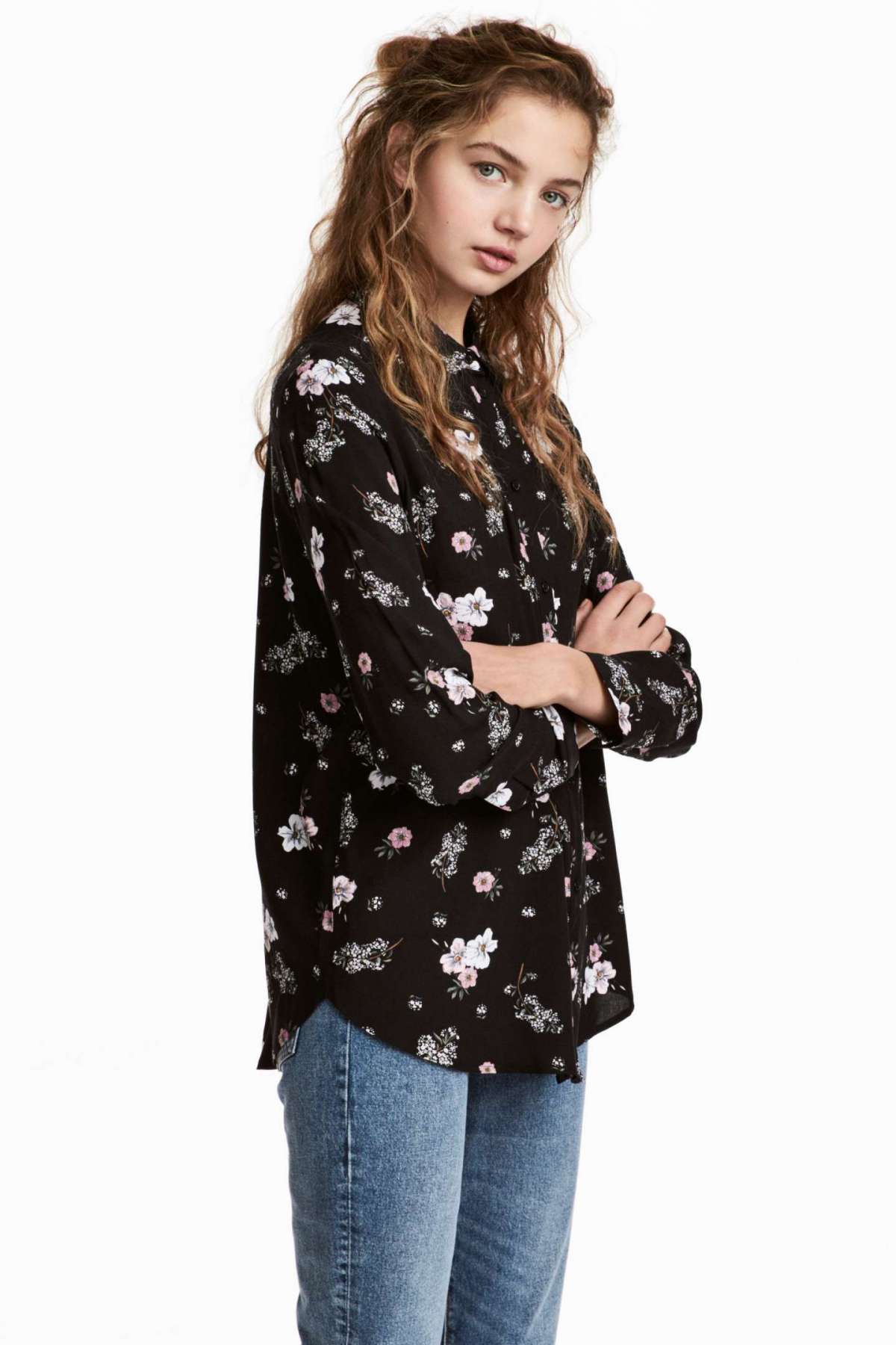 Camicia nera a fiori H&M