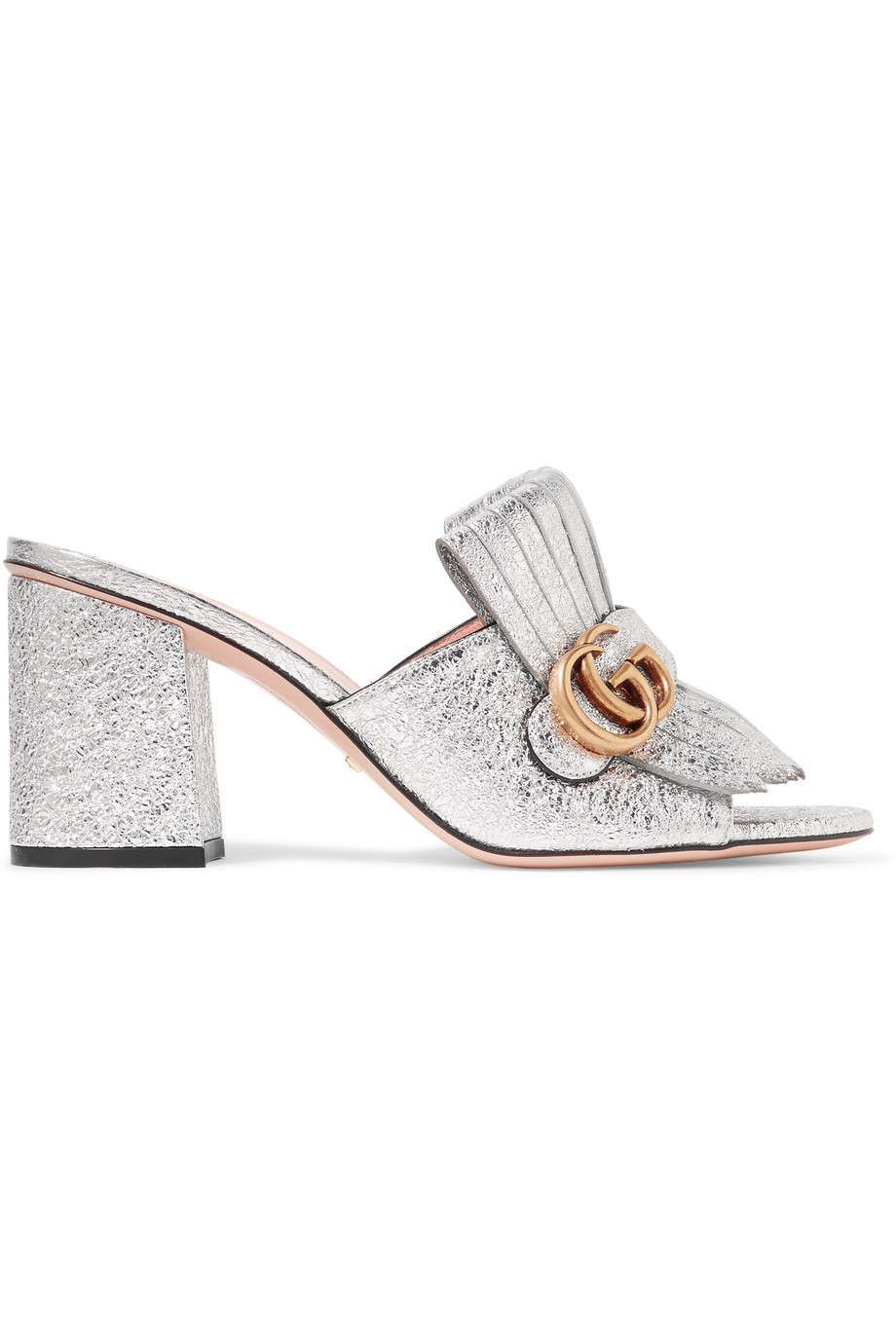 Scarpe da cerimonia argento con tacco largo Gucci