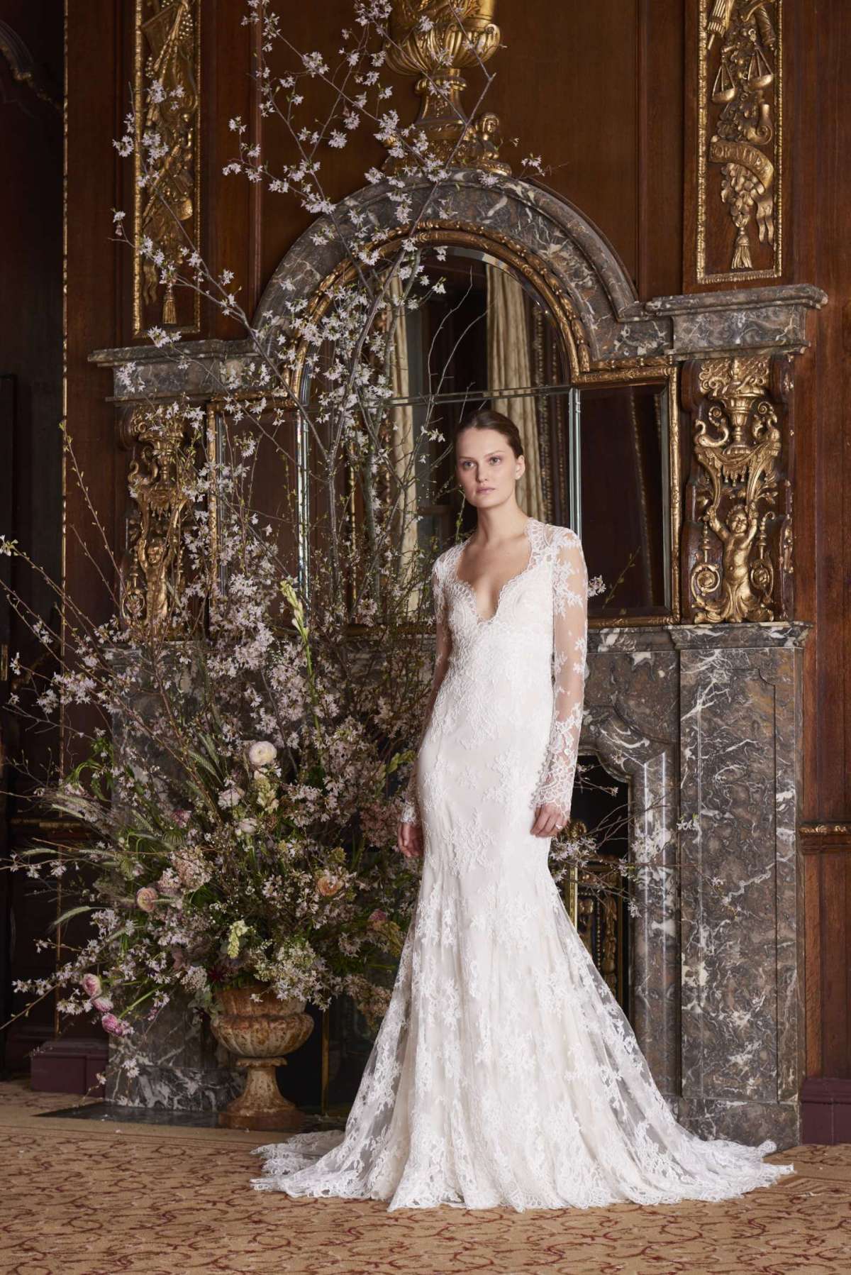 Abito da sposa a sirena con maniche lunghe Monique Lhuillier