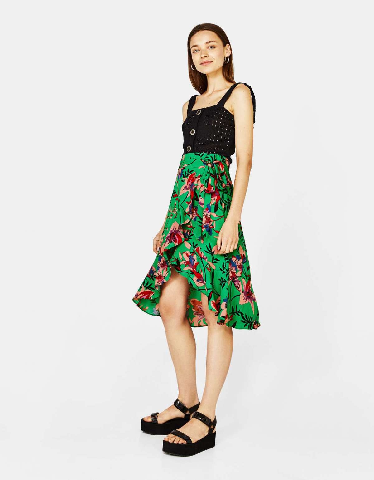 Gonna a fiori asimmetrica Bershka