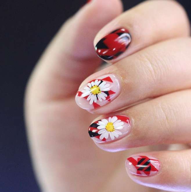 Nail art a fiori con margheritine