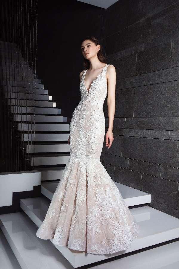 Vestito da sposa rosa cipria a sirena Tony Ward