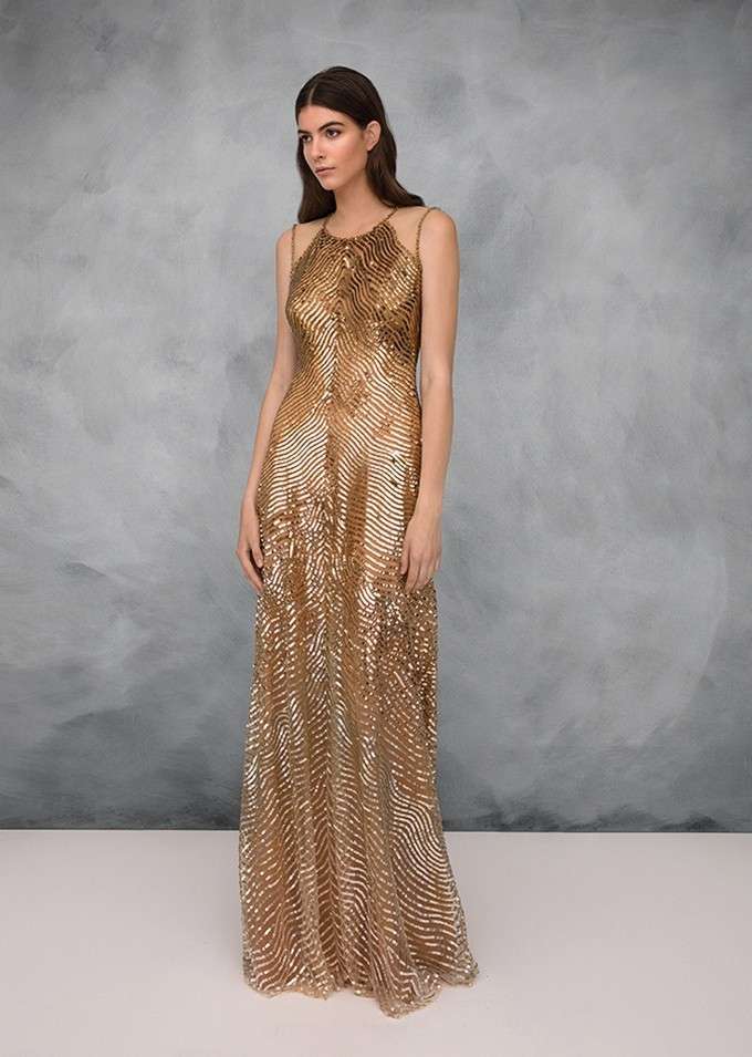 Abito da cerimonia a colonna oro Jenny Packham