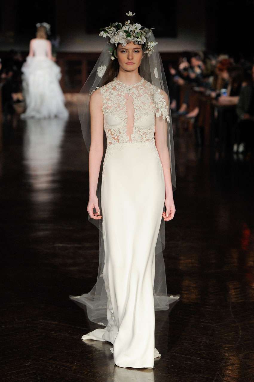 Abito da sposa scivolato in pizzo e seta Reem Acra