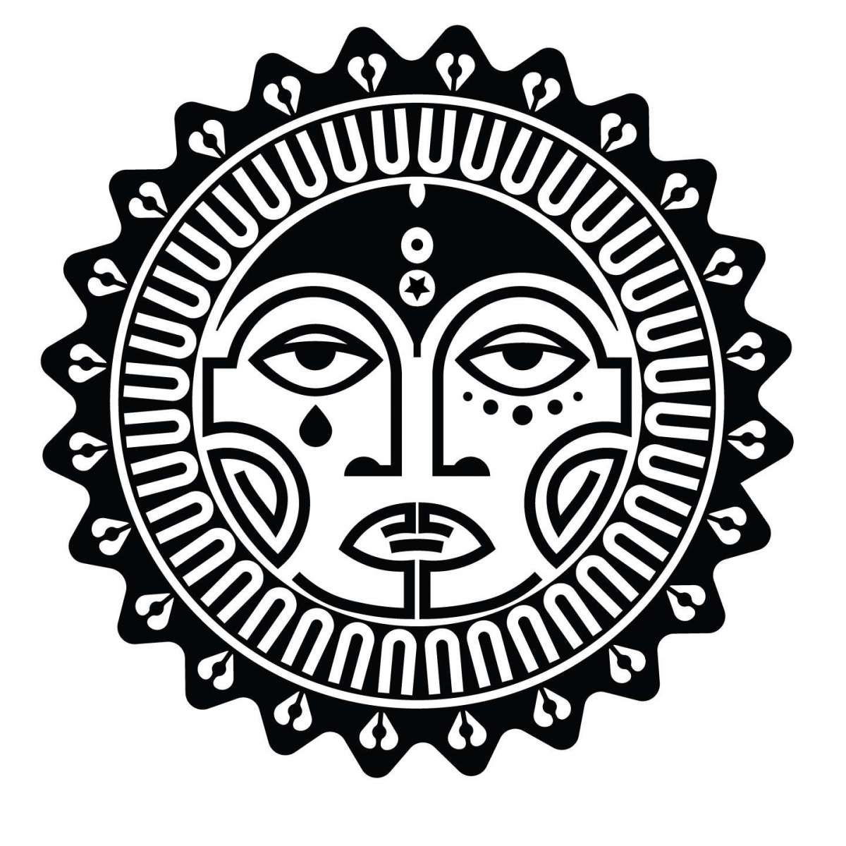 Disegno in bianco e nero per tatuaggio con sole maori