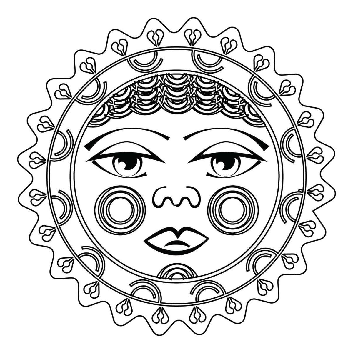 Disegno per tatuaggio sole maori con tratti umani