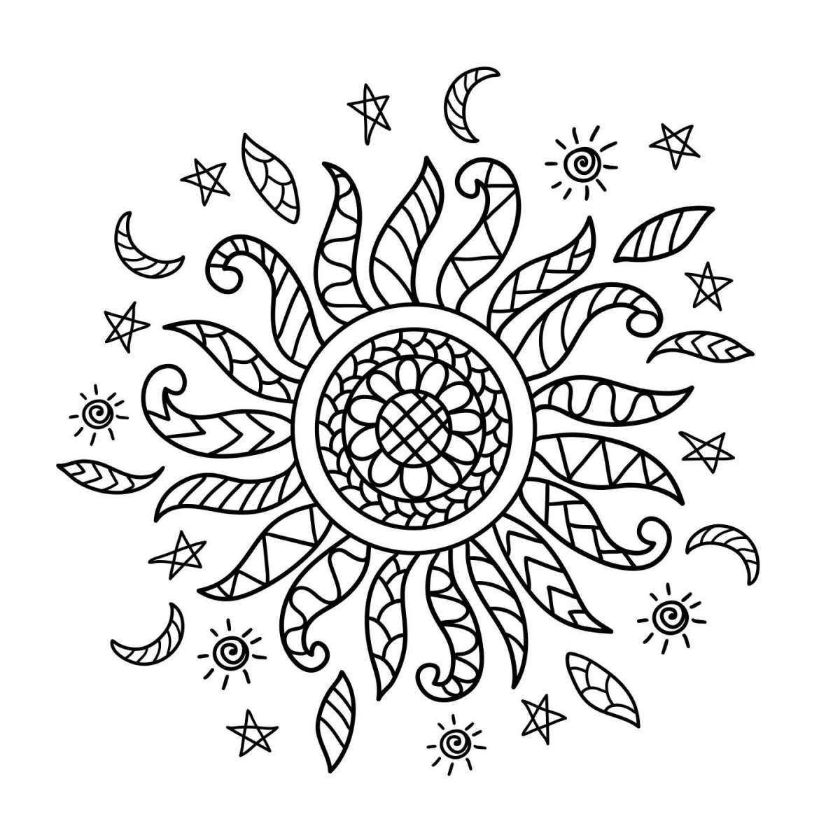 Tatuaggio sole maori con stelle e foglie