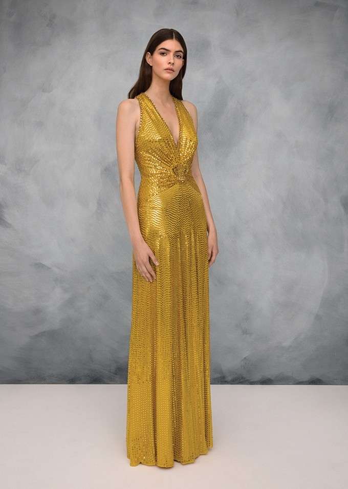 Vestito elegante giallo oro