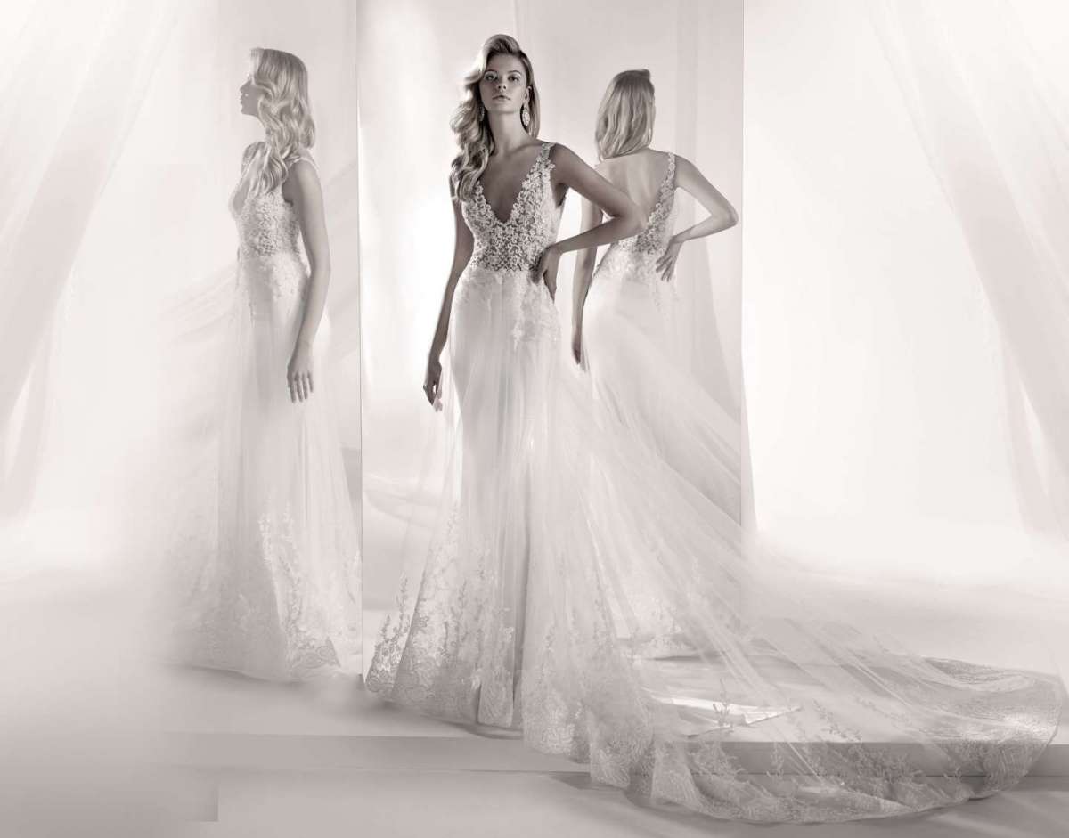 Abito da sposa scivolato in tulle e pizzo Nicole Luxury