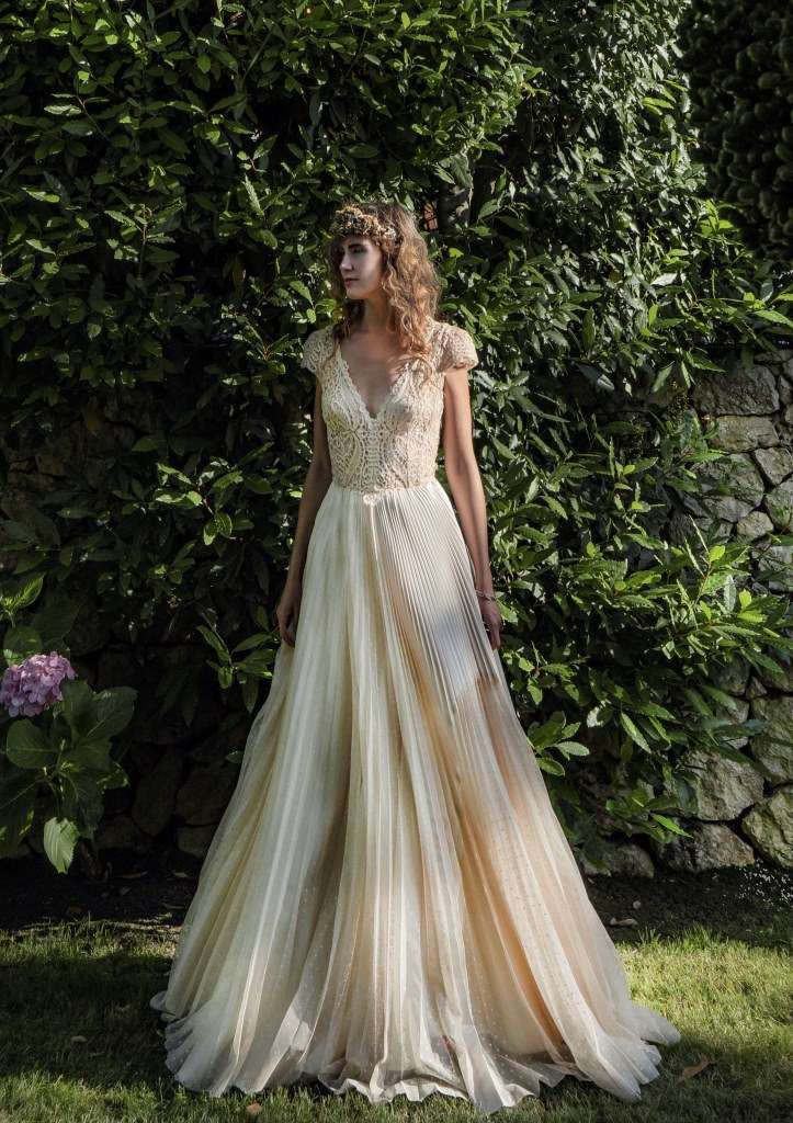 Vestito da sposa champagne plissé Elisabetta Delogu