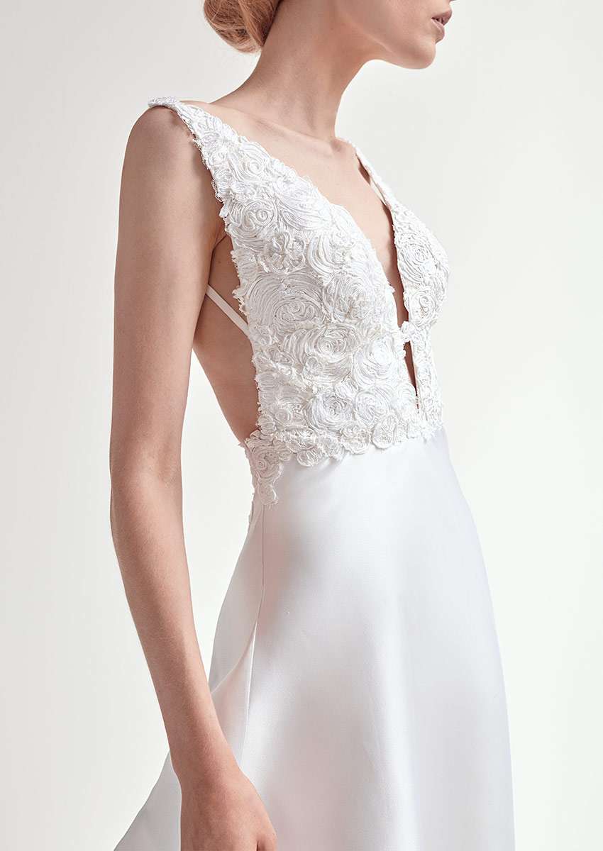 Abito da sposa in seta Giuseppe Papini, dettaglio